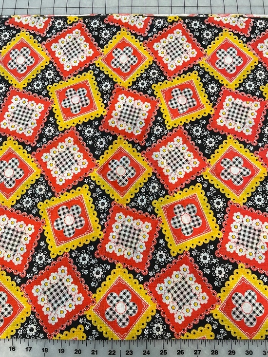 Other - Vintage 70s Daisy Floral Checkerboard Bandanna Fabric BTY